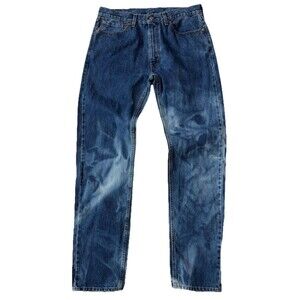 Levi's 505 Reg Fit Straight Leg Dark Wash Bleached Jeans, Blank R Tab Tag, 36x36